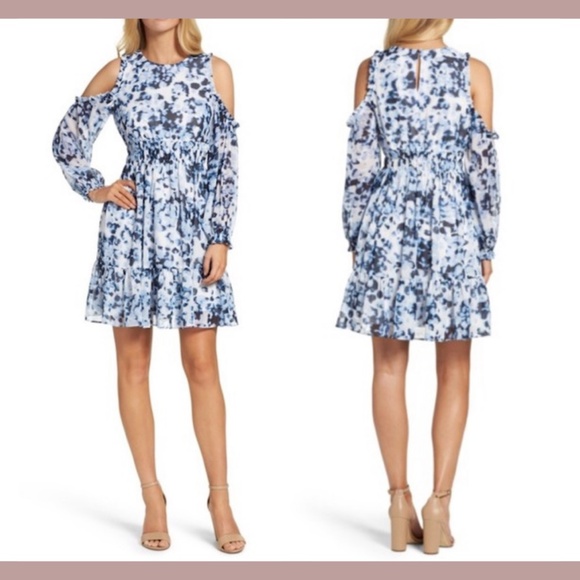 NEW Eliza J [‎ PLUS 16W ] Leopard Print Cold-Shoulder A-line Dress in White - Picture 2 of 16